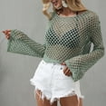 thumbnail image 4 of Women Hollow Out Tops Long Sleeve Crochet Knit Crop Tops Blouse See Through Fishnet Top E-Girls Teen Streetwear, 4 of 6