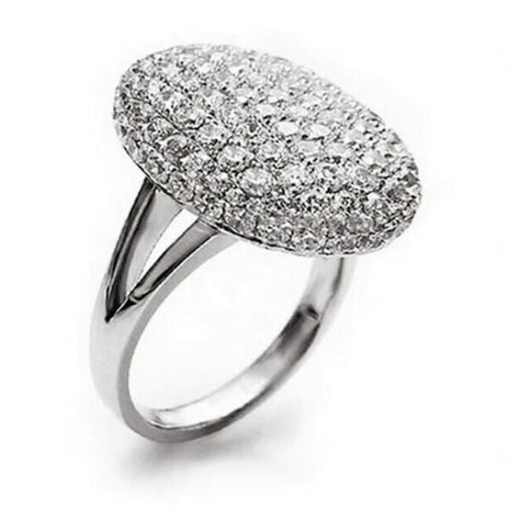 Oval Pave Set Split Shank Engagament Ring 1.9 Ct Diamond 14K White Gold Over