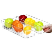 WholesHome Fridge Organizer Plastic Bins: Roll Out Clear Design with Dividers & Handles for Kitchen Organization - Refrigerator & Pantry Storage (2-Pack)