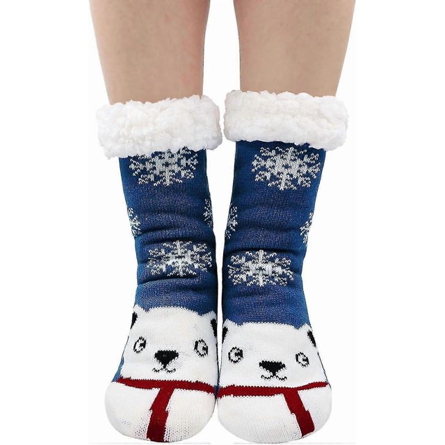 Slipper Socks Women Winter Warm Thermal Socks Ldies Fleece Lined Fluffy Socks No-slip Home Floor Bed Socks Girls Cute Animal Cartoon Socks Christmas S
