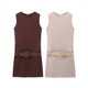 thumbnail image 2 of HH TRAF Vestido corto de punto con cuello redondo para mujer, nuevo estilo retro, liso, sexy, elegante, con cinturón decorado, para la calle, 2 of 4