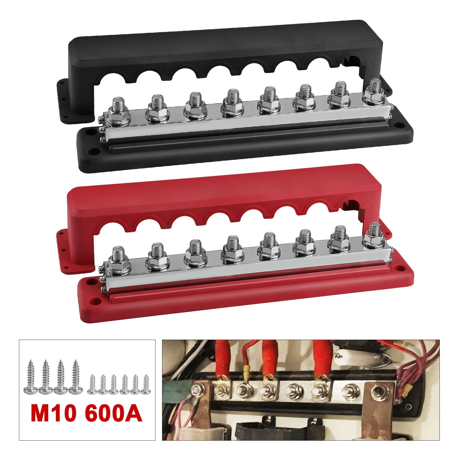 Marine Bus 48V with 3/8” Post Bus with Cover 600A Power Distribution Terminals Block for Car