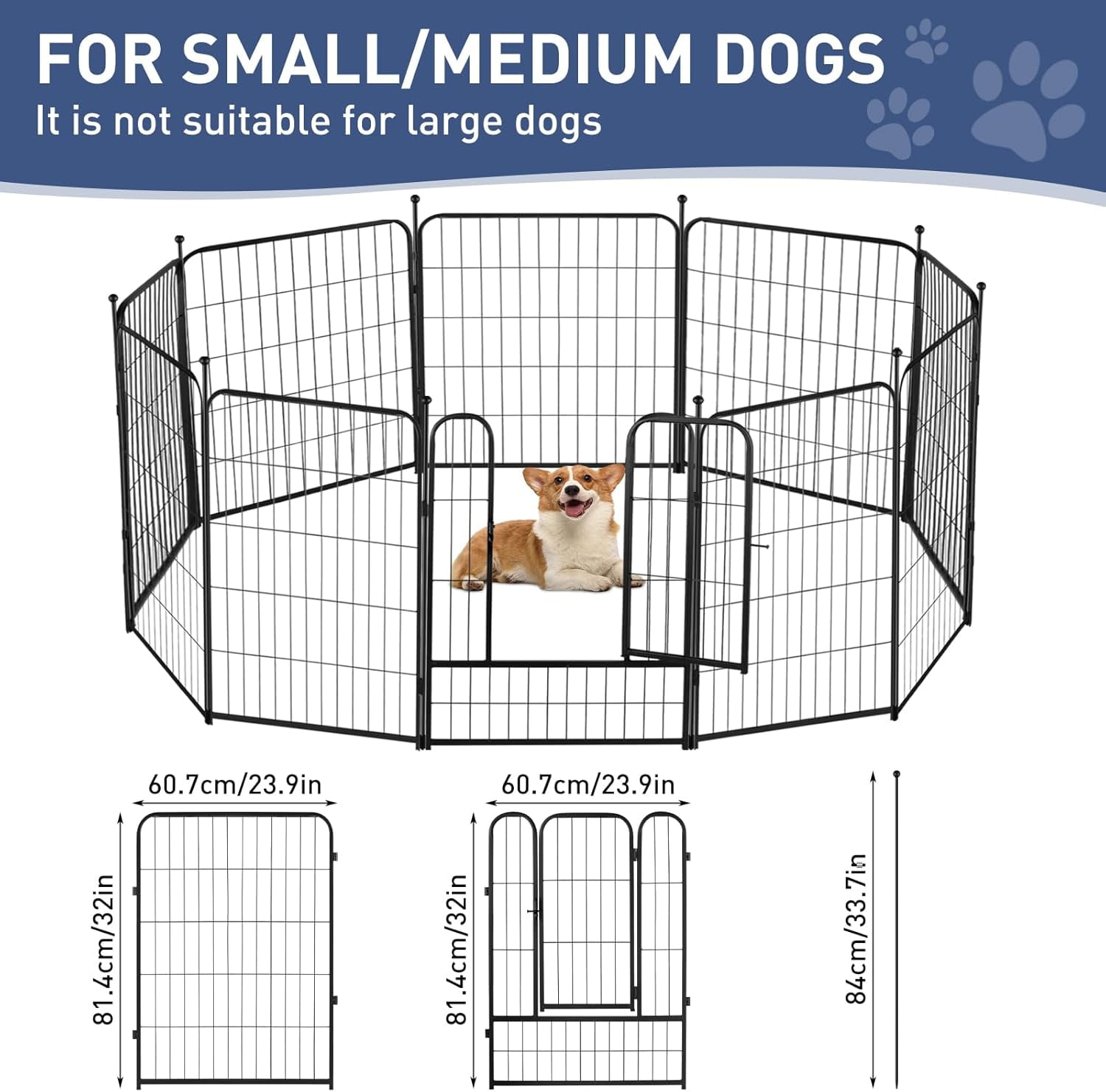 Dog Playpen 32 Inch Ideal Dog Fence for Small and Medium Dogs Indoor & Outdoor Bliss, Perfect Dog Pen for Camping, Yard, RV, Garden Fence, Black (Black, 32in, 8)