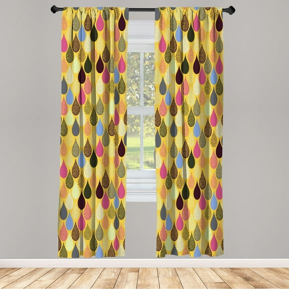 Ambesonne Geometric Curtains, Raindrops Doodle Style, Pair of 28"x63", Ceil Blue