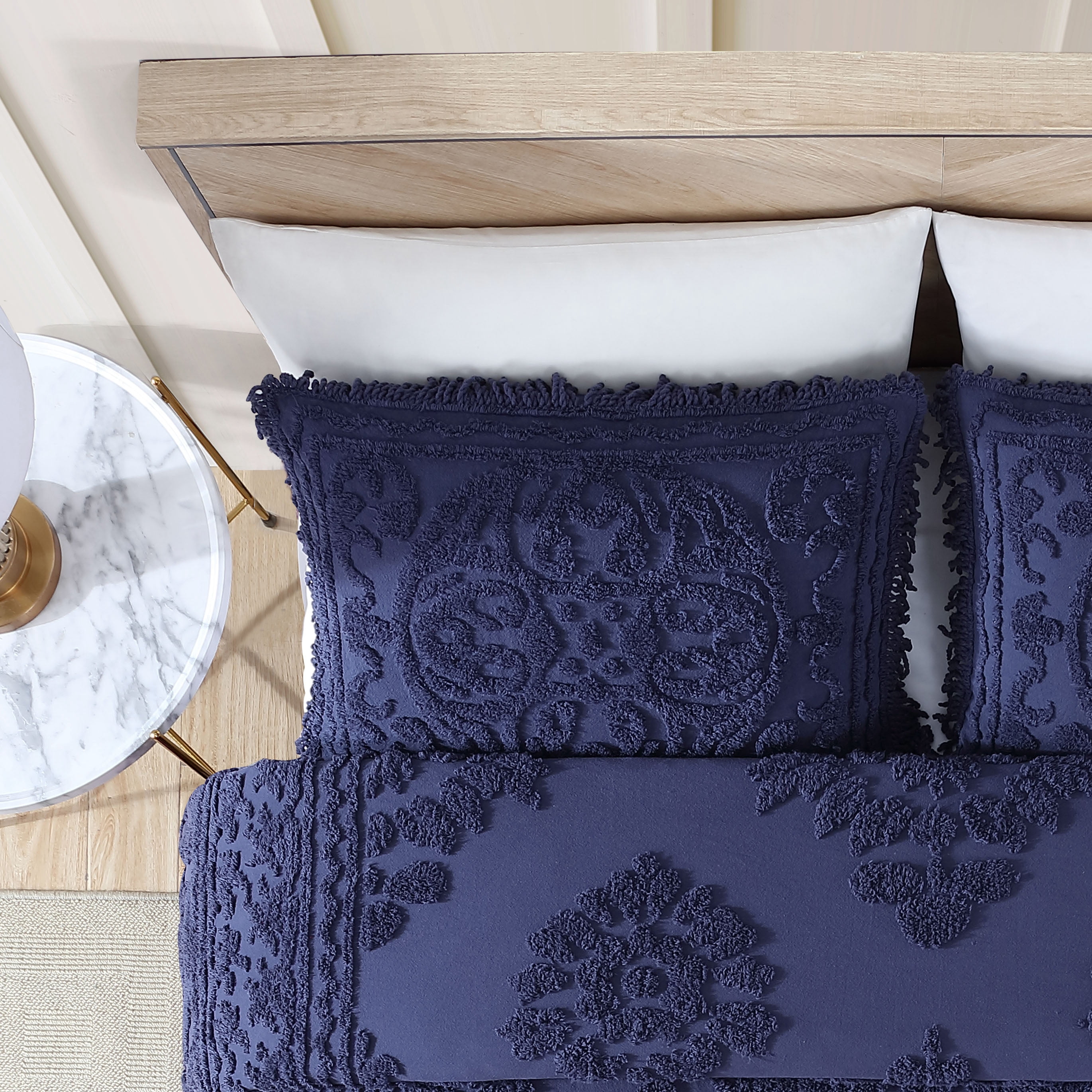 Beatrice Home Fashions Medallion Chenille Standard Sham Navy