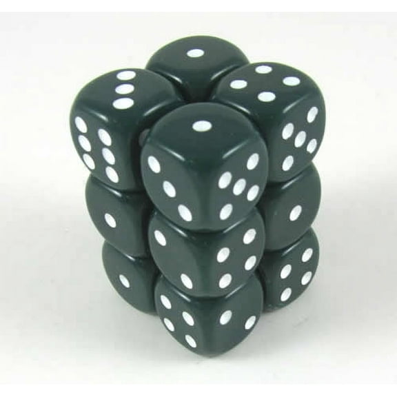 Green Opaque Deluxe Dice with White Pips D6 16mm (5/8in) Pack of 12 Koplow Games