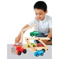 thumbnail image 7 of Car Carrier Truck and Cars Wooden Toy Set With 1 Truck and 4 Cars - Wooden Cars, Vehicle Toys, Push And Go Wooden Trucks For Toddlers And Kids Ages 3+ -Toddler Kids Gift, 7 of 7