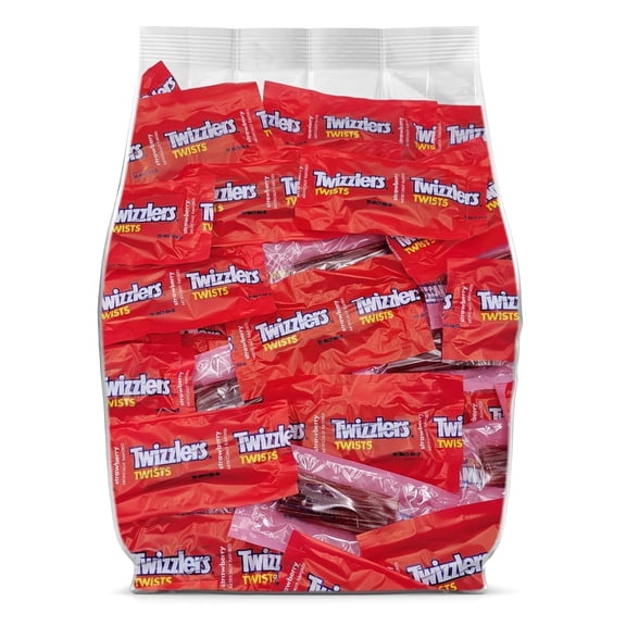 Twizlers Strawberry Licorice Bulk Candy 95 Individually Wrapped Candy Pack Licorice Twists Fun Size, Perfect for Sharing, Party Favors & Snack Bags