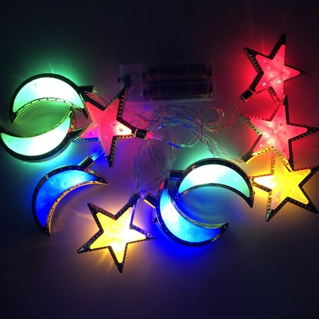 

LED Eid Mubarak Decorative String Lights Muslim Ramadan Stars Moon Color Light String Durable Hanging Party Decor