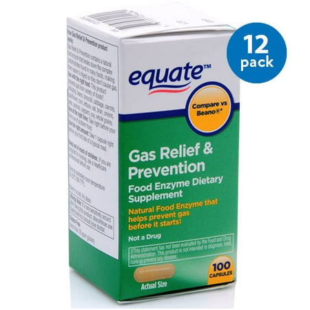 (12 Pack) Equate Gas Relief & Prevention Food Enzyme Dietary Supplement Capsules, 100