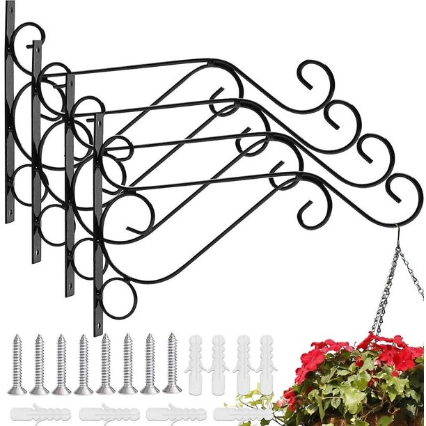 4 unidades, gancho para planta colgante de hierro forjado, soporte para planta montado en la pared con tornillos colgantes para pared, percha para planta, 26*21*1,5 cm, retro para jardín, balcón Feliz Sencillez