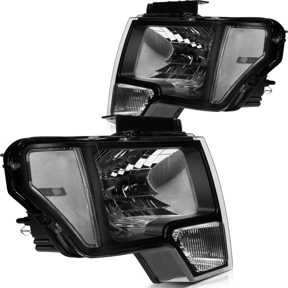 SCITOO Headlight Assembly Fit for 2009 2010 2011 2012 2013 2014 Ford F-150 Headlamp in Black Housing Clear Reflector Clear Lens
