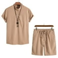 thumbnail image 2 of gvdentm Mens Tracksuit Men's Two Piece Outfits Short Sets Casual Polo Shirt and Pants Set for Men Tracksuit Khaki,M, 2 of 3