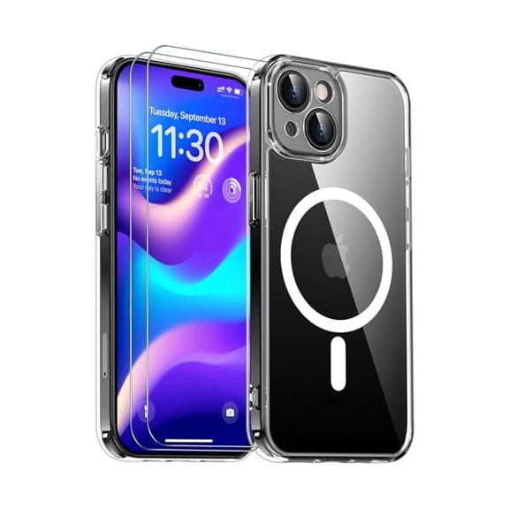 Eryueer for iPhone 15 Plus Case, Magnetic Clear Case with 2PCS Tempered Glass Screen Protector Slim Phone Case for iPhone 15 Plus 6.7'', Clear