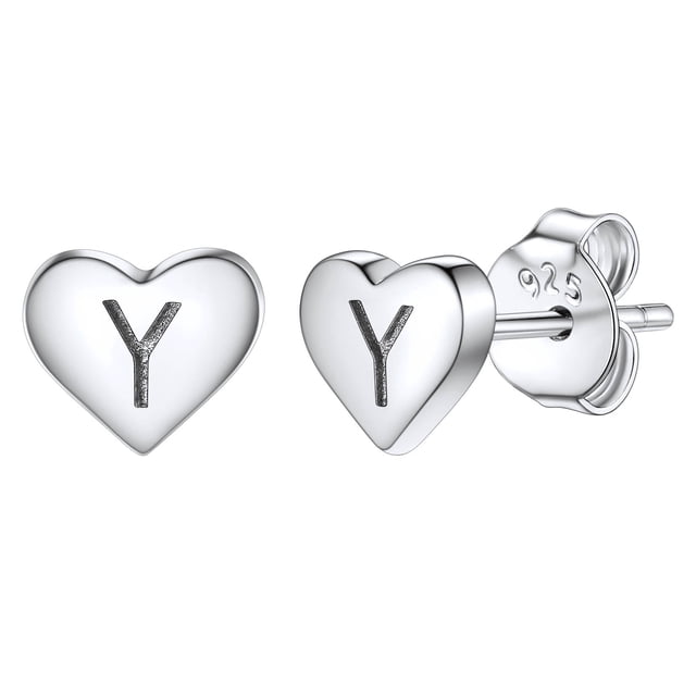 Pendientes de corazón inicial Silvora tachuelas de plata esterlina hipoalergénicas para mujer letra Y regalo de joyería