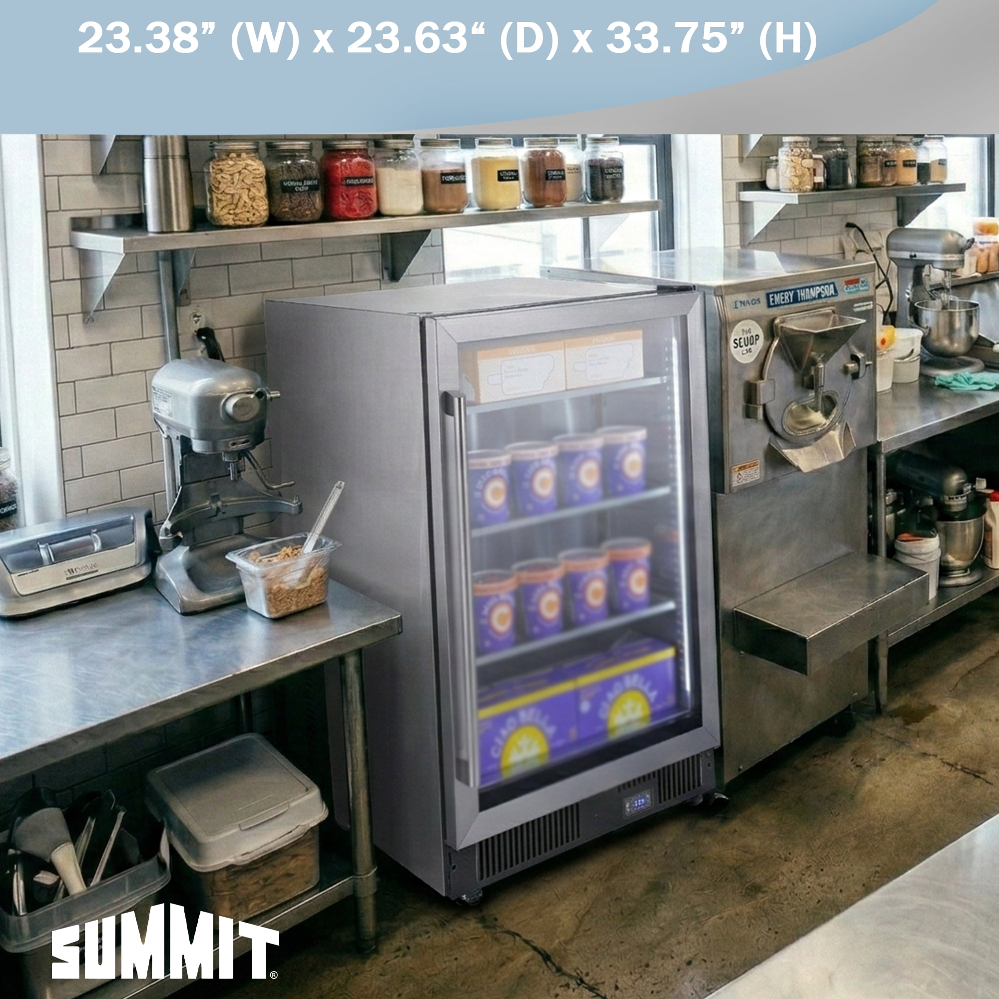 Summit 24 Inch Display Freezer, 5.0 cu.ft. Capacity,, Stainless Steel & Glass - SCF475