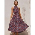 thumbnail image 5 of Women'S Summer Polka Dot Print Sleeveless Halter Neck Flowy Ruffle Hem Long Boho Dresses with Belt, 5 of 7