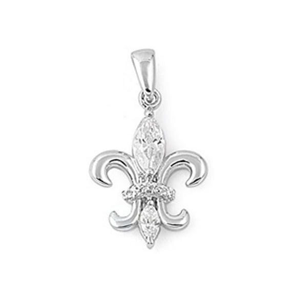 Classic Fleur De Lis Pendant Clear Cubic Zirconia .925 Sterling Silver Charm Jewelry Female Unisex