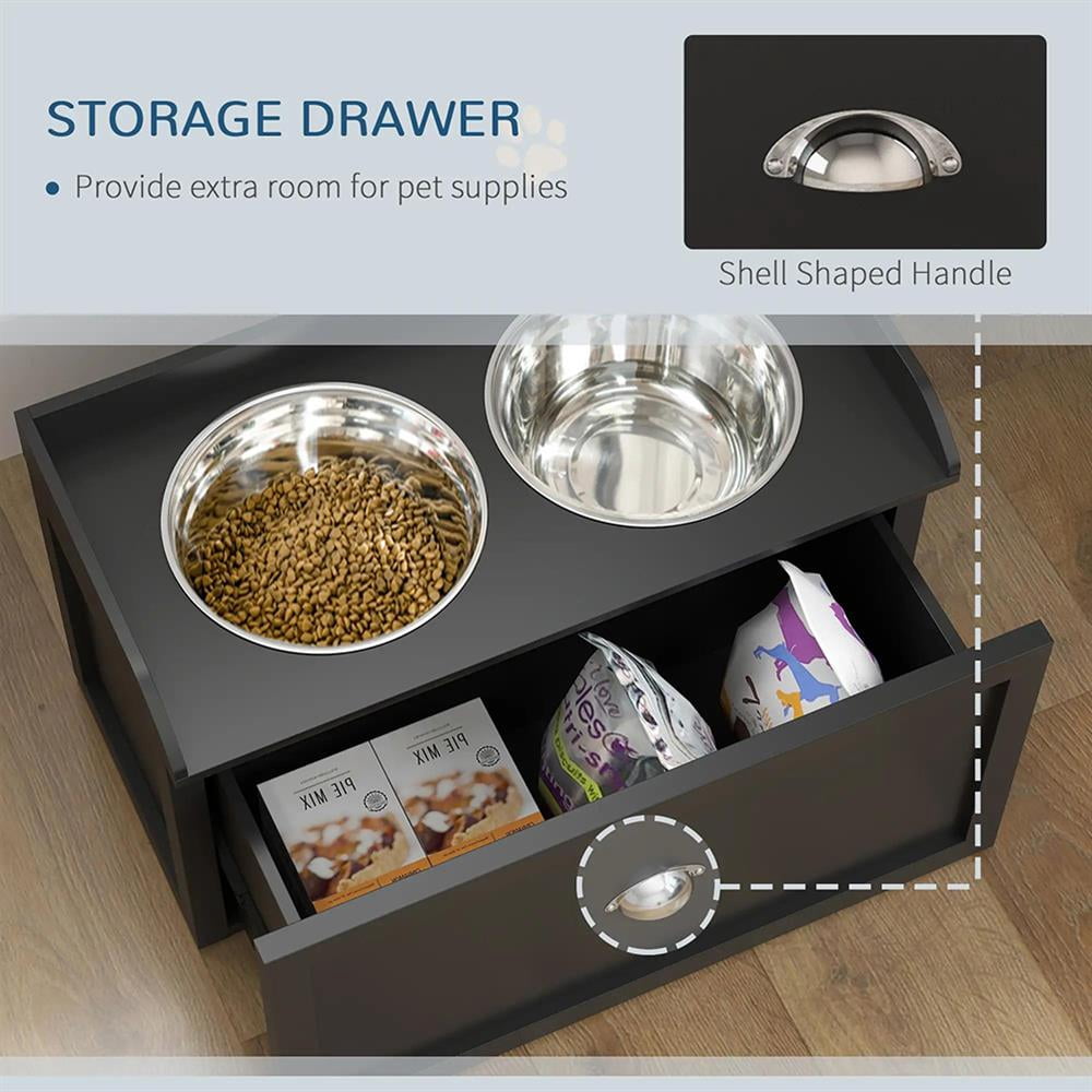Topcobe Pet Feeding Station Pet Dish Bowl Set with Storage, 2 Elevated Dog Bowls for Large Sized Dogs, Dog Bowl Stand, Dog Feeding Station, Black