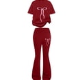 thumbnail image 5 of Girls Outfits Summer Short Sleeve T Shirt Flare Pants Sets Cute Bow Printed Casual Vacation Clothes Size 5-15T Clothes for Girls 10-12 Trendy for School, 5 of 5