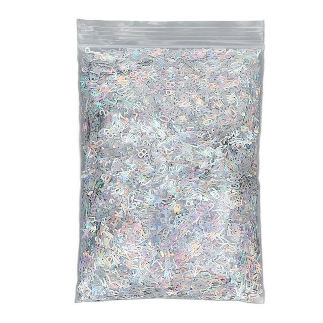 Lentejuelas holográficas con letras en inglés para uñas, purpurina para decoración de manicura, color plateado, 50 g/1,76 oz