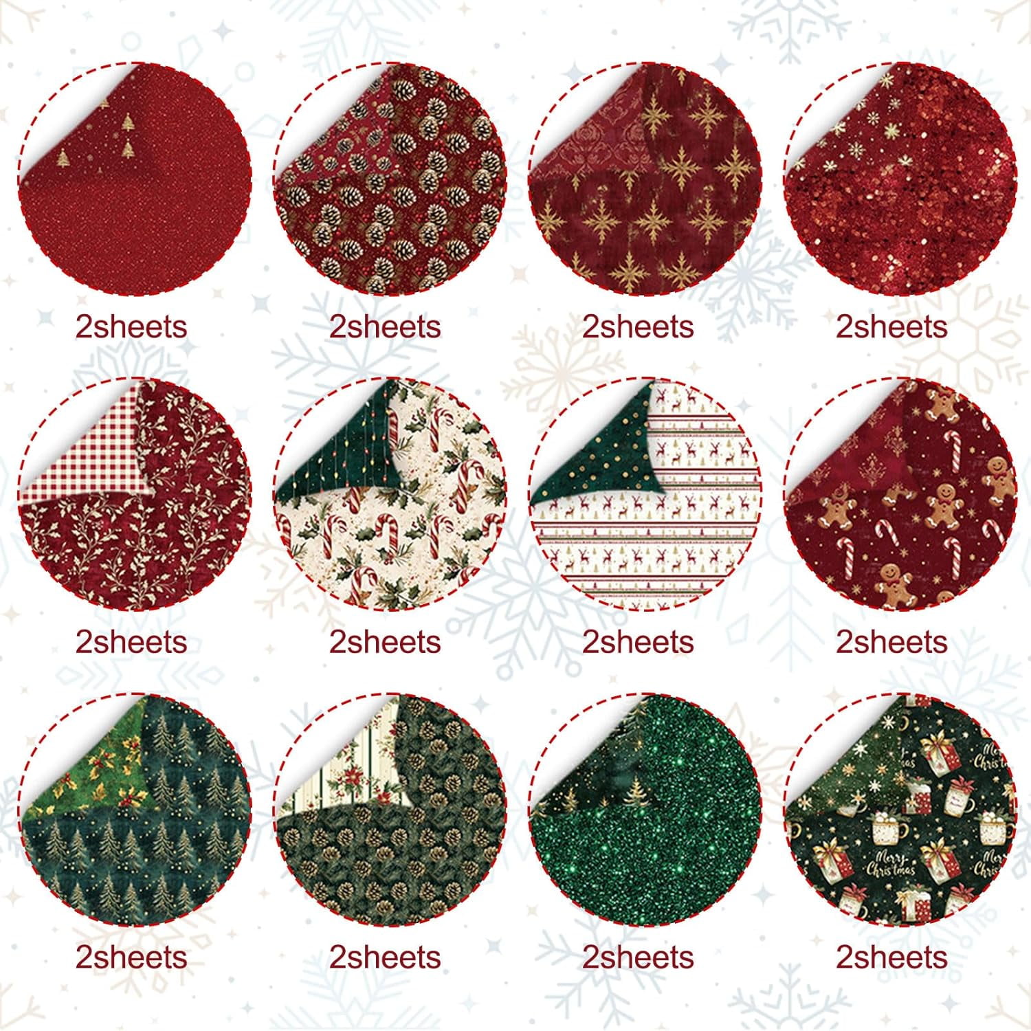Scrapbook Paper Winter Patterned Paper for Scrapbooking, 24 Sheets Double Sided Colorful Holiday Decorative Craft Papers for Junk Journals Greeting Cards Decoration (B, 12x12 IN)