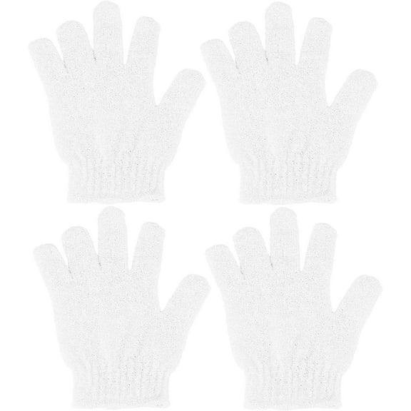 4 Pcs Shower Gloves, Exfoliating Gloves, Exfoliating Mitt, Exfoliating Body Scrub, Loofah Bath Gloves for Men, Women (White 4Pcs)