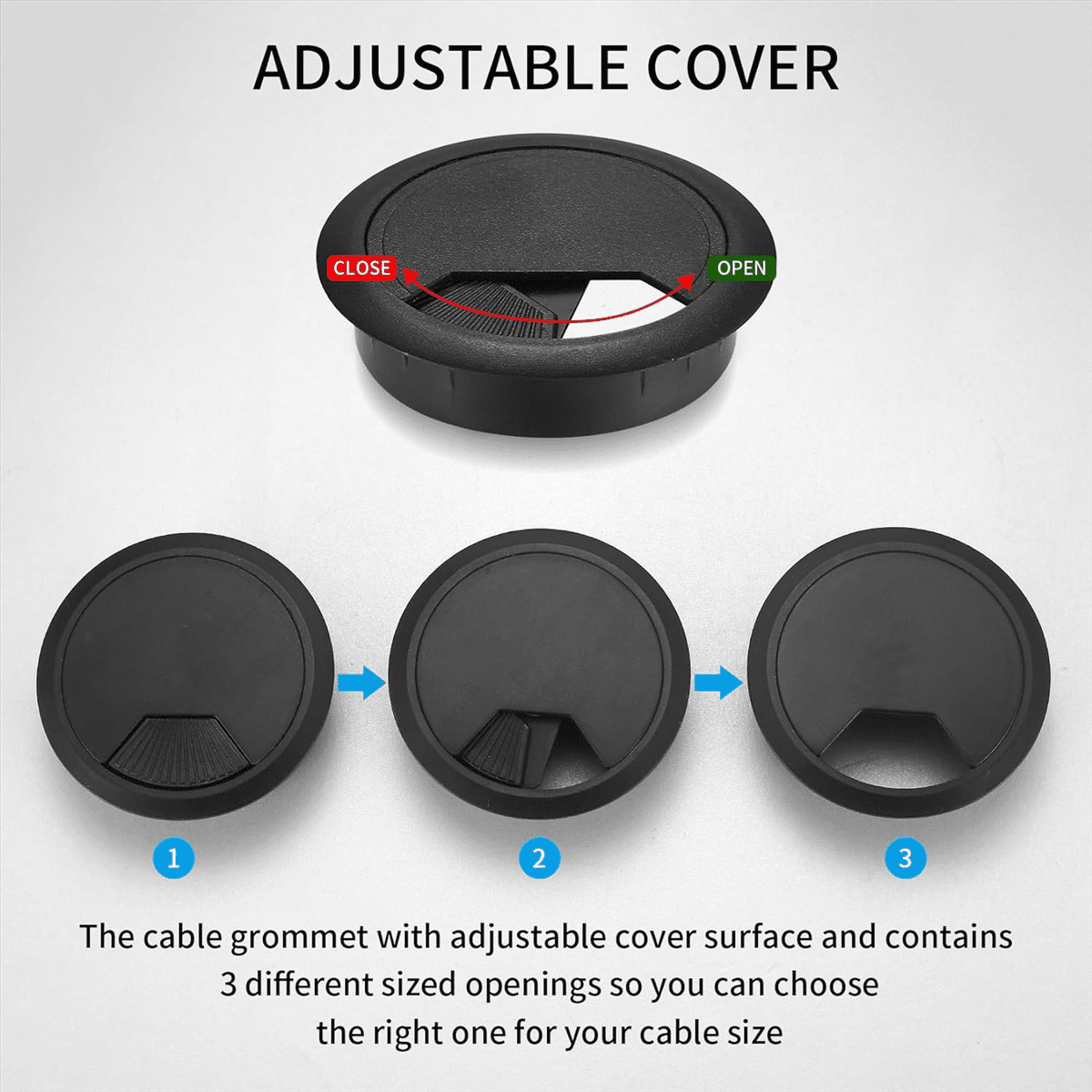 20-Pack Cable Grommet Desk, Cable Pass-Through, 60mm Plastic Cable Cover with 1 X Hole Saw, Black Cable Outlet Round