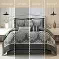 thumbnail image 2 of Nanshing Therese 7 Piece Damask Comforter Set , Grey , California King Size , Jacquard with matching solid piecework, 2 of 6
