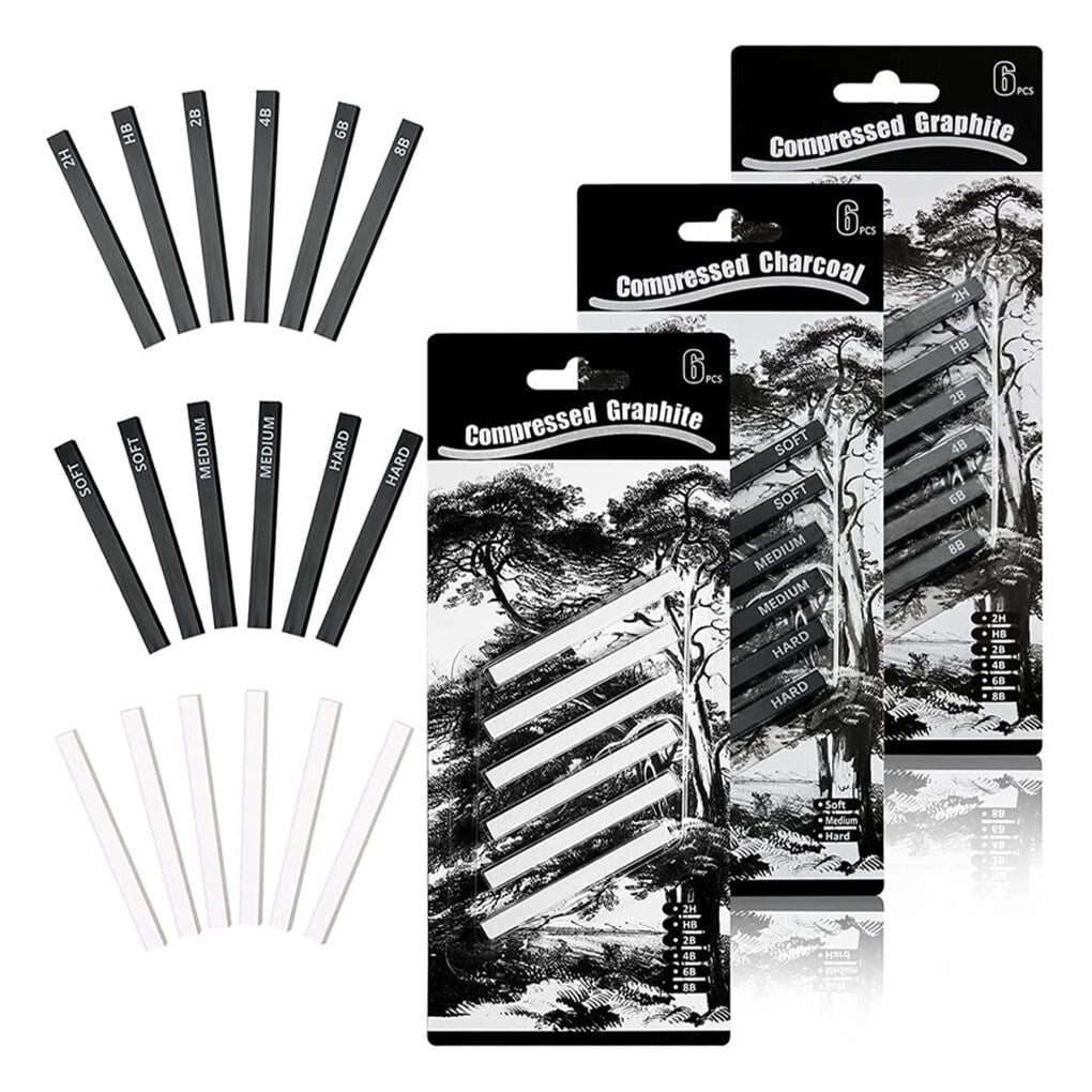 18 Pcs Bâtons de Graphite, Bâtons de Charbon, Crayons de Dessin, Ensemble de Graphite Compressé pour Bricolage, Bricolage, Artistes