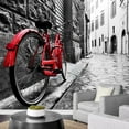 thumbnail image 3 of wall26 - Retro Vintage Red Bike on Cobblestone Street in The Old Town. Color in Black and White. Old Charming Bicycle Concept - Removable Wall Mural | Self-Adhesive Large Wallpaper - 66x96 inches, 3 of 6