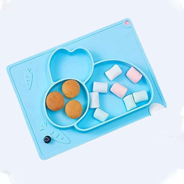 Plato de alimentación antideslizante para niños con divertidas formas de dinosaurios, plato para bebé con súper succión 100 % de silicona de grado alimenticio para comidas seguras y divertidas