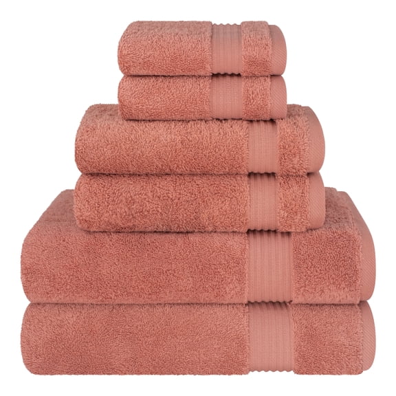 Cotton Paradise 100% Cotton 6 Piece Towel Set, Soft Absorbent Quick Dry Towels for Bathroom, Coral