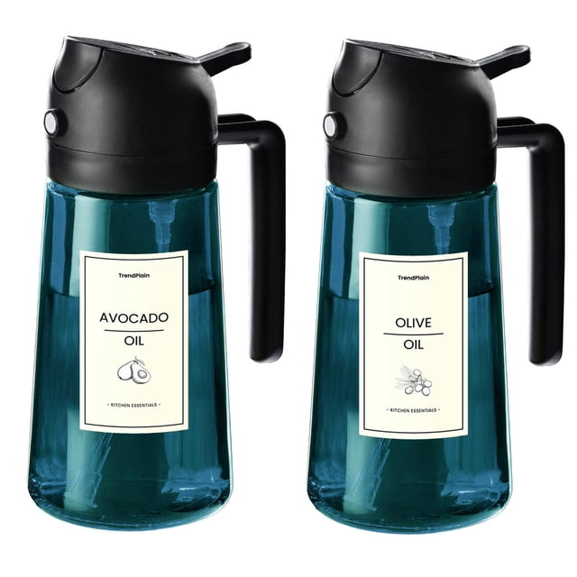 Botella TrendPlain 470ml Azul para Aceite de Oliva con Pulverizador 2 en 1