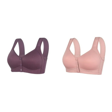 2 Pack(A & B) Womens No Steel Ring Low Back Sports Bra Front Close Bra T Tan Sports Bra Back Plus Size Seamless Bra s Unlined Bra for Large Sports Bra Pack Bust