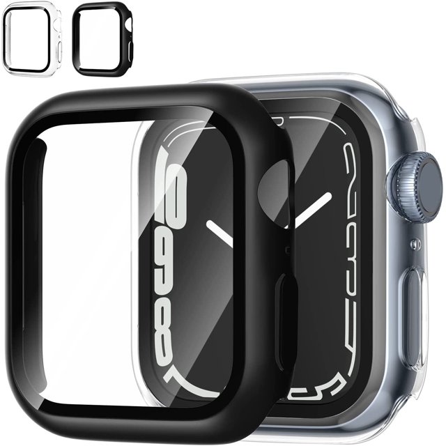 Funda protectora de 2 piezas para Apple Iwatch7 ((negro mate + transparente)-41 mm)