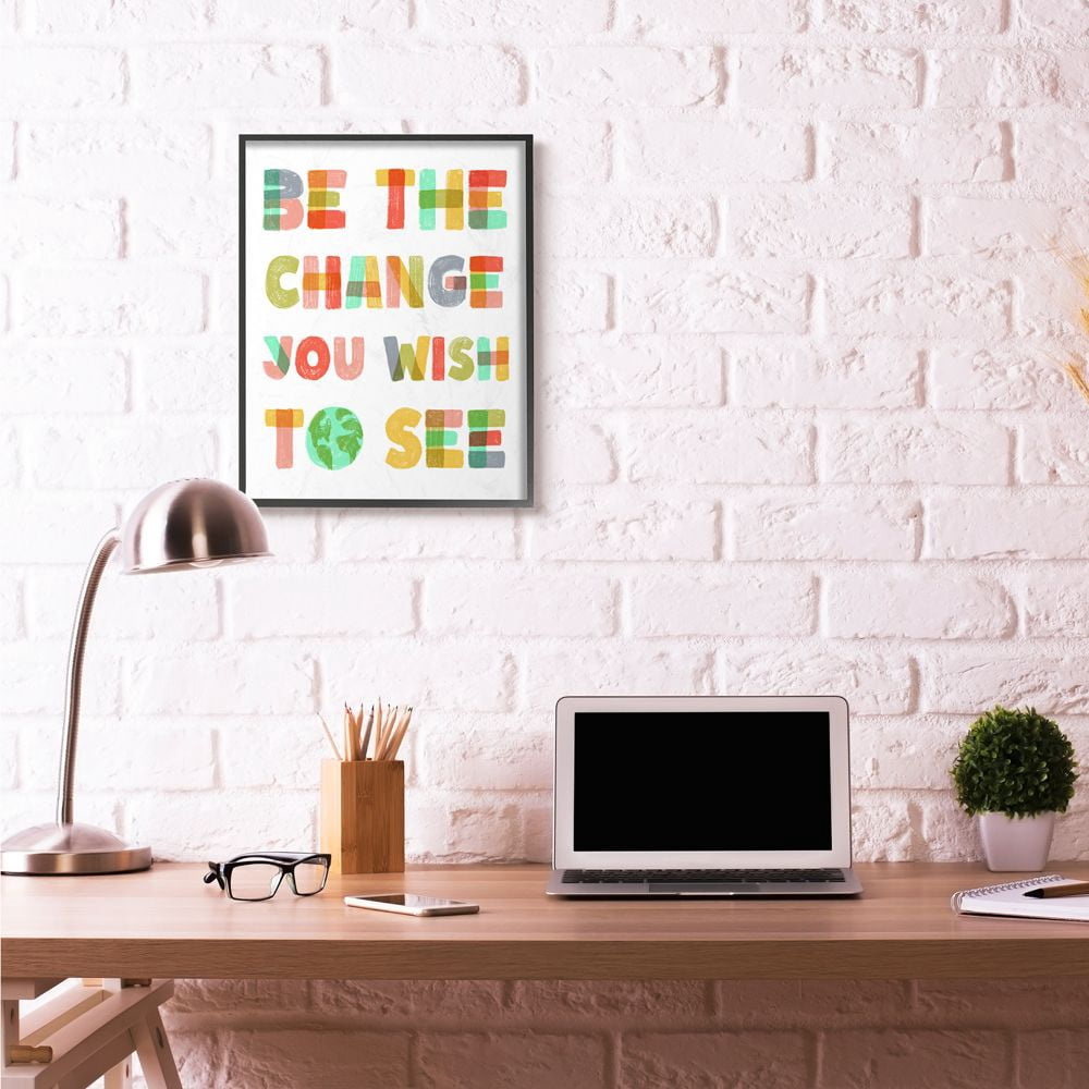 Be The Change Rainbow Pastel Letters Kids Inspirational Word Design XXL Framed Giclee Texturized Art by Daphne Polselli