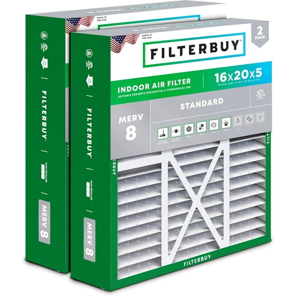 Filterbuy 16x20x5 Air Filter MERV 8 Dust Defense, Pleated HVAC AC Furnace Filter Replacement for Honeywell & More, 2-Pack
