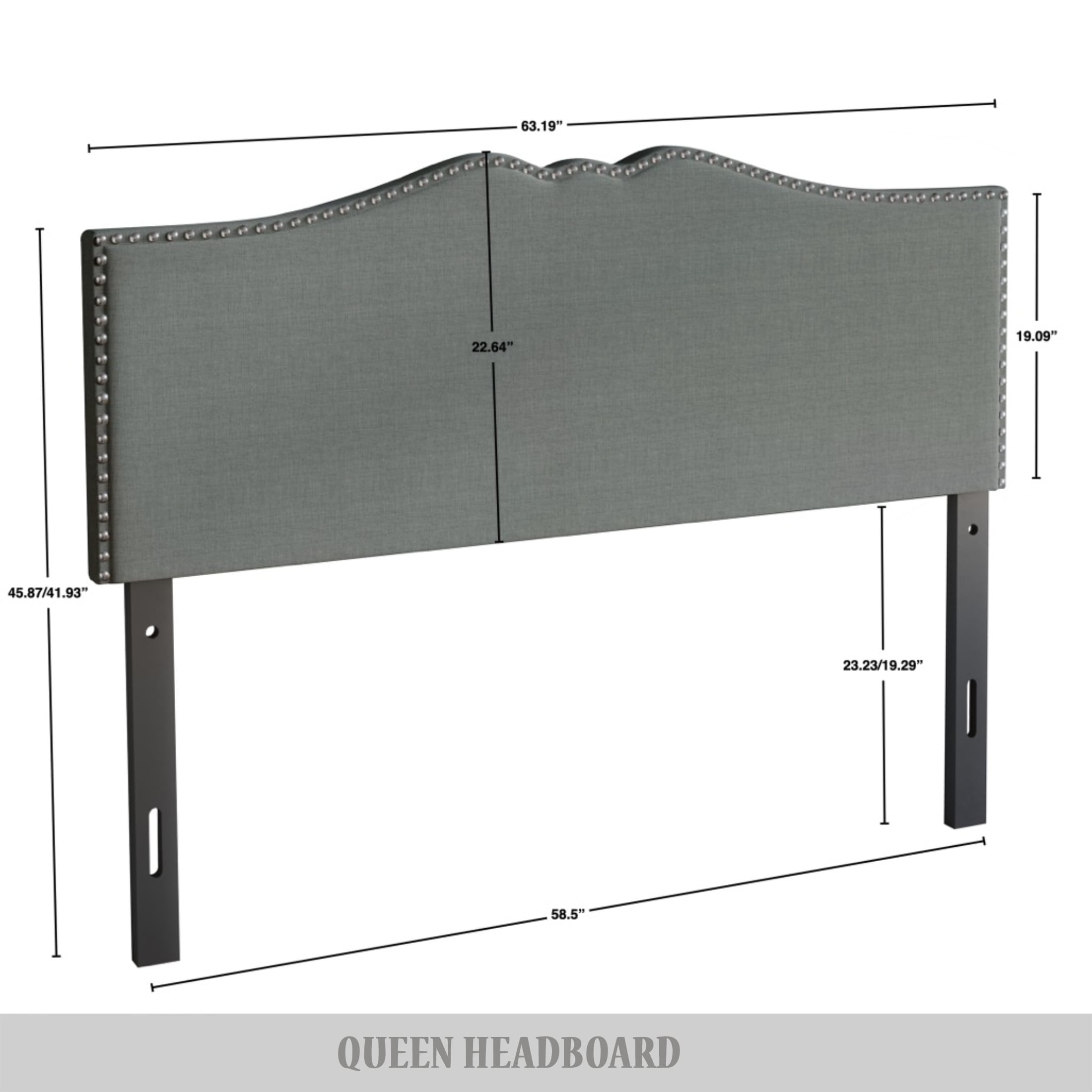 Castle Place Curved Upholstered Nailhead Trim Linen Headboard, Light Grey, Twin