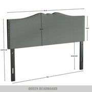 Castle Place Curved Upholstered Nailhead Trim Linen Headboard, Light Grey, Twin