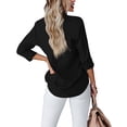 thumbnail image 3 of MLANM Womens Casual Button Down Shirts V Neck Long Sleeve Collared Office Work Blouses Tops, XL Black, 3 of 7
