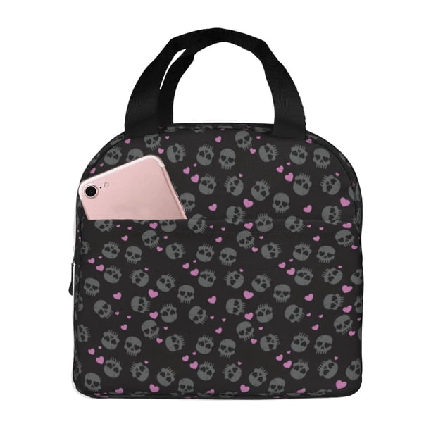 Easygdp Cool Skull Love Bolsa Térmica Premium - Tela Oxford Impermeable, Gran Capacidad, Bolsillo Frontal, Unisex para Trabajo, Escuela, Actividades al Aire Libre y Picnics