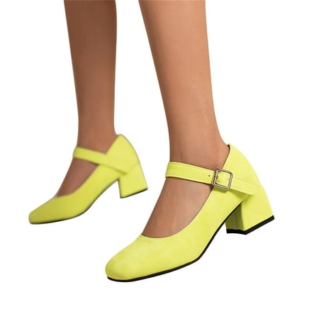 Oyedens Womens Block High Heels Vintage Square Toe Mary Jane Shoes Ballet Flats Dress Shoes