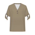 thumbnail image 5 of Shirts for Women V Tie Button Side Sleeve fork Short Sleeve T Shirt Spring Summer Loose Fit Soft Bamboo Hemp Breathable Casual Daily Wear Top M Size Spring Summer Womens Tops, 5 of 5