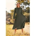 thumbnail image 3 of Women's 2023 Fall Midi Dress Casual Long Sleeve V Neck Swiss Dot Pleated A Line Flowy Dresses, 3 of 9