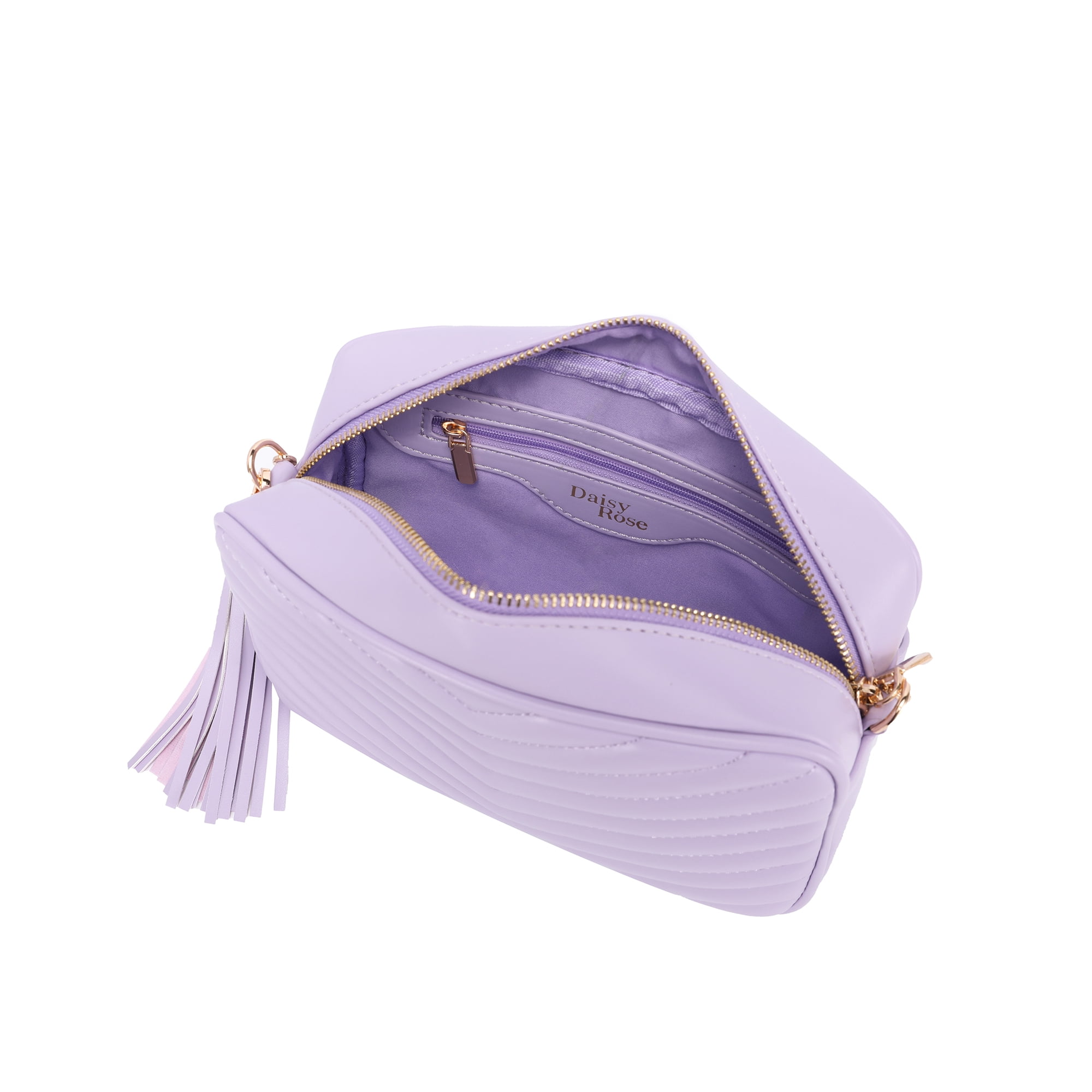 Daisy Rose Quilted Cross body bag with tassle - PU Vegan Leather - Lilac