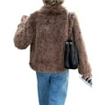 thumbnail image 3 of Abrigo de Piel Sintética para Mujer, Chaqueta de Piel con Solapa Corta, Parka de Larga con Abertura Frontal Marrón L, 3 of 7