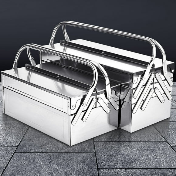 Metal Tool Box, Portable Folding 5 Tray Stainless Steel Tool Chest Cabinet With Carry Handles And Lock Hole, Cantilever Toolbox Tool Organizer Storage Box For Garage Trunk