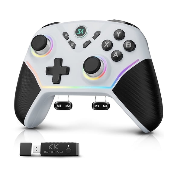 ISHAKO Wireless Controller for PC/Switch/iPhone/Android/Steam– Bluetooth & 2.4G Gaming PC Controller with RGB, Turbo, Back Buttons, Hall Triggers & Joystick -Sliver