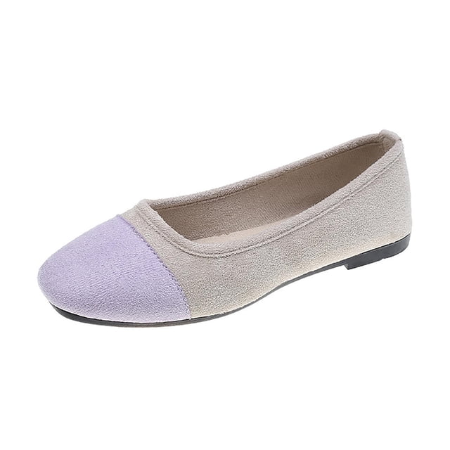 Wo-Fusoul Casual Shoes for Women, Fashionable Spring Style Large Size Color-Block Shallow-Mouth Flat Round-Toe Soft Upper